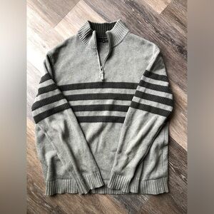 Tahari Men's Gray and Black Striped Zip-Up Sweater Size Xl